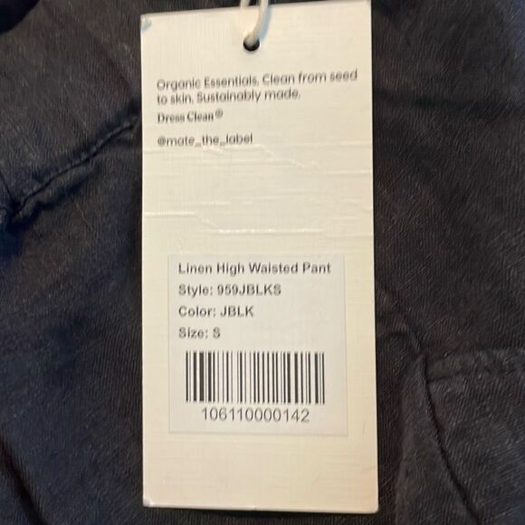 Mate the Label Linen High Waisted Wide Leg Pant Black Knit Pull-On S - Picture 7 of 9